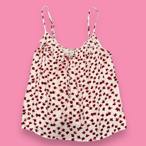 Billabong Floral Boho Dainty Ruffled Ties Spaghetti Strap Indie Tank Top Size M - Picture 1 of 4